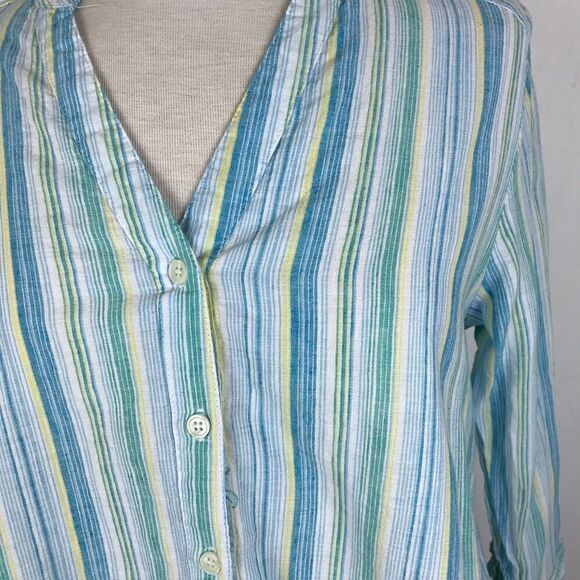 Sympli Striped Color Spring Button Down Blouse Sm - Picture 2 of 7